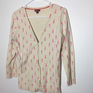 Pink Seahorse Nautical Cardigan Sweater Merona